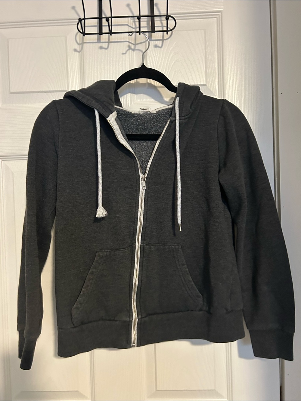 Forever 21 Charcoal Gray Zip Hoodie with White Drawstrings